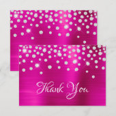 Diamond Confetti Bright Hot Pink Satin Ombre Folie Bedankkaart (Voorkant / Achterkant)