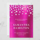 Diamond Confetti Hot Pink Ombre Folie Afstuderen Aankondiging (Voorkant)