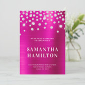 Diamond Confetti Hot Pink Ombre Folie Afstuderen Aankondiging (Staand voorkant)