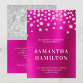 Diamond Confetti Hot Pink Ombre Folie Afstuderen Aankondiging (Voorkant / Achterkant)