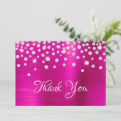 Diamond Confetti Hot Pink Satin Gradiënt Folie Bedankkaart (Staand voorkant)