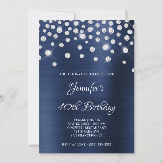 Diamond Confetti Navy Blue Satin Folie Ombre Kaart (Voorkant)