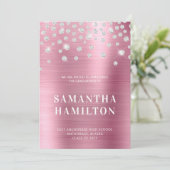 Diamond Confetti Pink Ombre Folie Afstuderen Aankondiging (Staand voorkant)