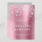 Diamond Confetti Pink Ombre Folie Afstuderen Aankondiging (Voorkant / Achterkant)