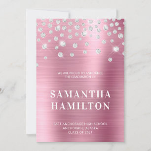 Diamond Confetti Pink Ombre Folie Afstuderen Aankondiging