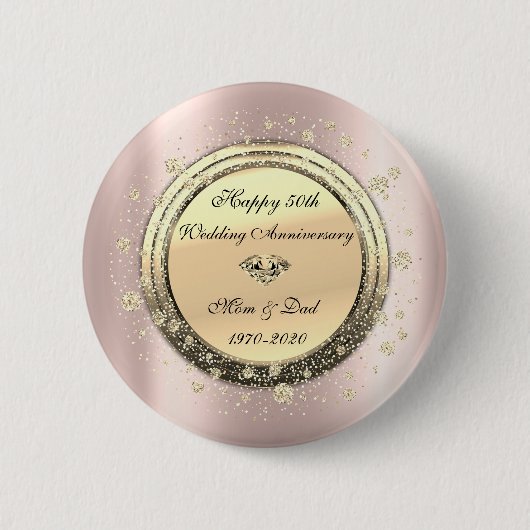 Diamond Confetti Roos Gold50thWedding Jubileum Ronde Button 5,7 Cm (Voorkant)