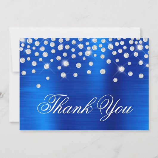 Diamond Confetti Royal Blue Satin Gradient Folie Bedankkaart (Voorkant)