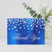 Diamond Confetti Royal Blue Satin Ombre Folie Bedankkaart (Staand voorkant)