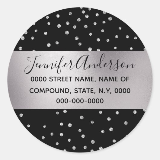 Diamond confetti shimmer zwart zilver DIY Ronde Sticker (Voorkant)