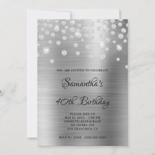 Diamond Confetti Silver Satin Folie Ombre Kaart (Voorkant)