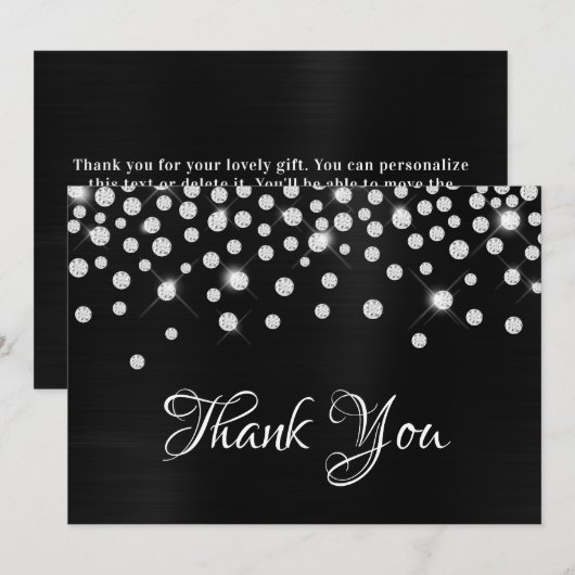 Diamond Confetti Zwart Satijn Gradiënt Folie Bedankkaart (Voorkant / Achterkant)