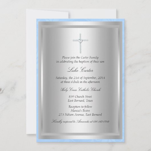 Diamond Cross Blue Baptism/Christening Invitation Kaart (Voorkant)
