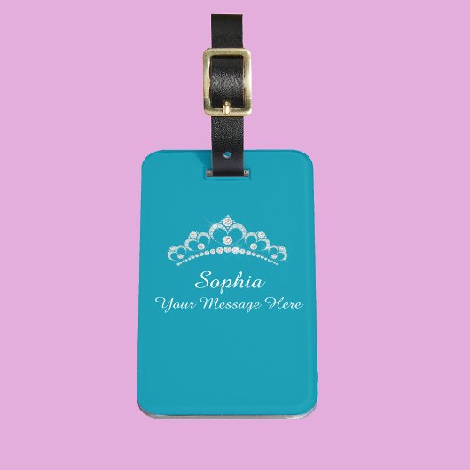 Diamond Crown, naam, uw bericht, info, Blauwgroen Bagagelabel
