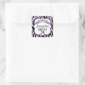 Diamond Crown Zebra Paarse Vierkante Sticker (Tas)