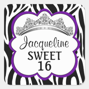 Diamond Crown Zebra Paarse Vierkante Sticker