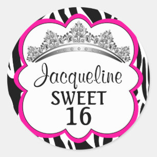 Diamond Crown Zebra Roze Ronde Sticker