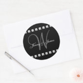 Diamond Crystal Monogram W Bruiloft Stickers Zwart (Envelop)