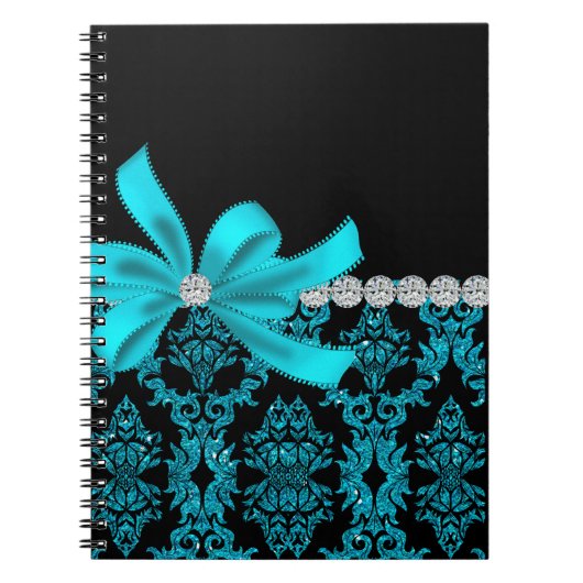 Diamond Damask (Blauwgroen Glitter) Notitieboek (Voorkant)