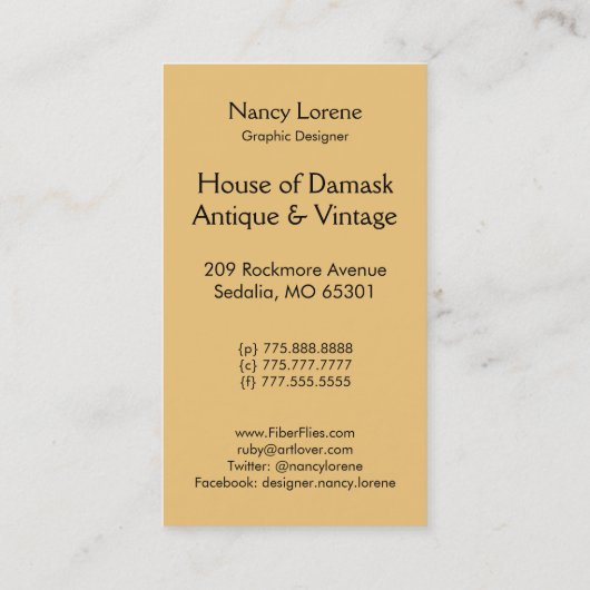 Diamond Damask, EIFFEL TOWER in GOLD en BLAUWGROEN Visitekaartje (Achterkant)