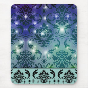 Diamond Damask, FAIRY LIGHTS in Blue en Blauwgroen Muismat