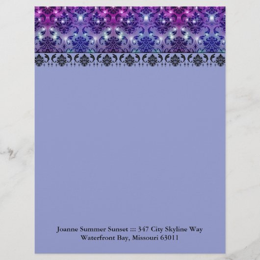Diamond Damask, FAIRY LIGHTS in Plum and Blue Briefhoofd (Voorkant)