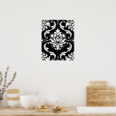 Diamond Damask in het wit op Black Poster (Keuken)