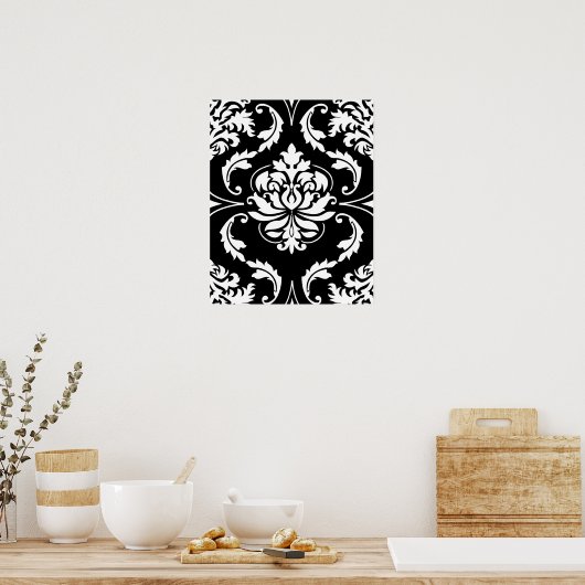 Diamond Damask in het wit op Black Poster (Keuken)