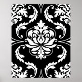 Diamond Damask in het wit op Black Poster (Voorkant)