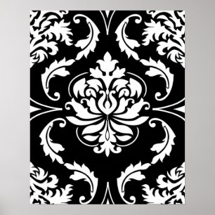 Diamond Damask in het wit op Black Poster