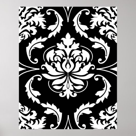 Diamond Damask in het wit op Black Poster (Voorkant)