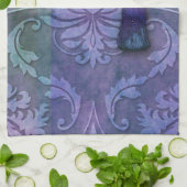 Diamond Damask, MOROCCO in Blauwgroen en Paars Theedoek (Gevouwen)