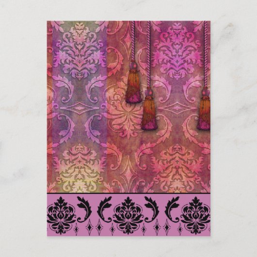 Diamond Damask, MOROCCO in Fuchsia & Orange Briefkaart (Voorkant)