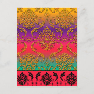 Diamond Damask, NEON RAINBOW in Goldenrod en Paars Briefkaart