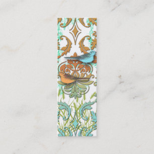 Diamond Damask, SPRING BIRDS in Oranje en Aqua Mini Visitekaartje
