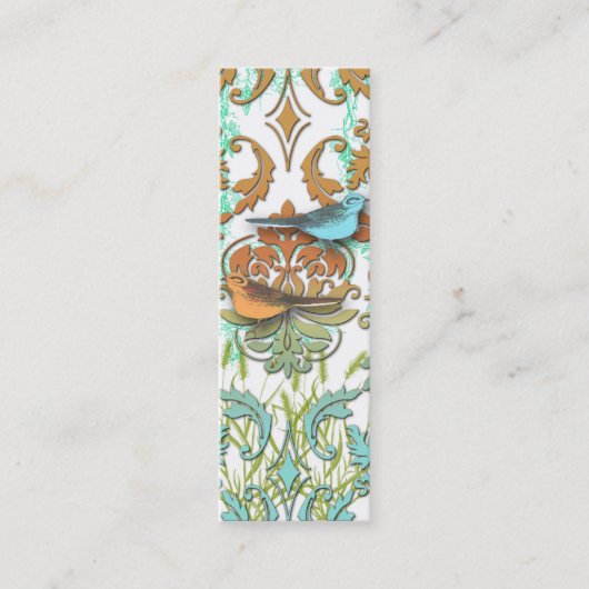 Diamond Damask, SPRING BIRDS in Oranje en Aqua Mini Visitekaartje (Voorkant)