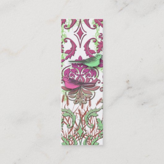 Diamond Damask, SPRING BIRDS in Raspberry & Mint Mini Visitekaartje (Voorkant)
