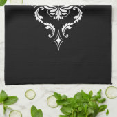 Diamond Damask, wit op zwart Theedoek (Gevouwen)