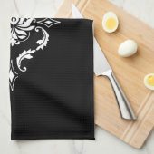Diamond Damask, wit op zwart Theedoek (Quarter Fold)
