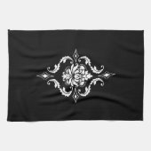 Diamond Damask, wit op zwart Theedoek (Horizontaal)