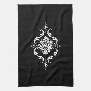 Diamond Damask, wit op zwart Theedoek