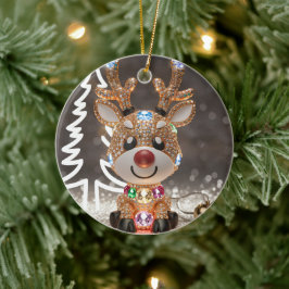 Diamond Dazzling Rudolf: een 3D-kerstjuweel Keramisch Ornament