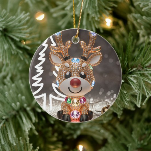 Diamond Dazzling Rudolf: een 3D-kerstjuweel Keramisch Ornament (Boom)