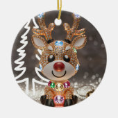 Diamond Dazzling Rudolf: een 3D-kerstjuweel Keramisch Ornament (Voorkant)