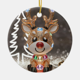 Diamond Dazzling Rudolf: een 3D-kerstjuweel Keramisch Ornament
