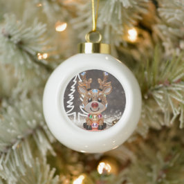 Diamond Dazzling Rudolf: een 3D-kerstjuweel Keramische Bal Ornament