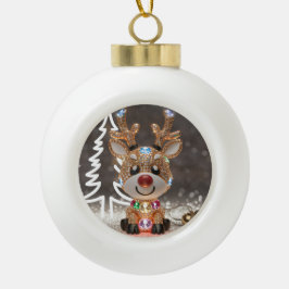 Diamond Dazzling Rudolf: een 3D-kerstjuweel Keramische Bal Ornament