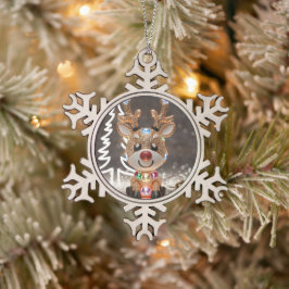 Diamond Dazzling Rudolf: een 3D-kerstjuweel Tin Sneeuwvlok Ornament