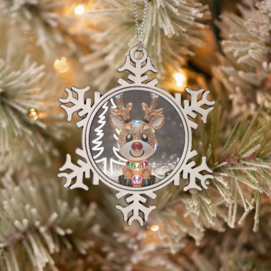 Diamond Dazzling Rudolf: een 3D-kerstjuweel Tin Sneeuwvlok Ornament (Boom)