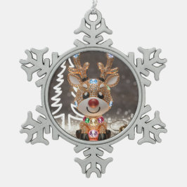 Diamond Dazzling Rudolf: een 3D-kerstjuweel Tin Sneeuwvlok Ornament