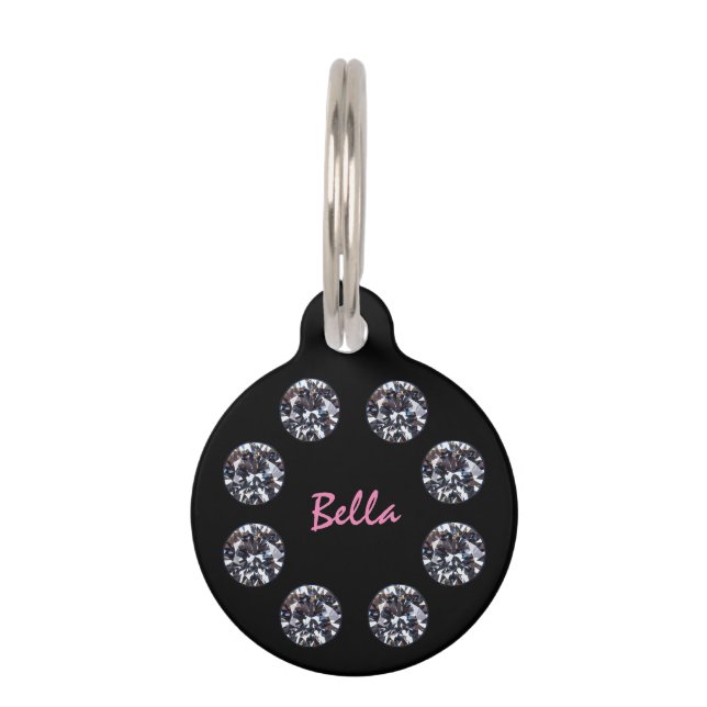 Diamond Decorated Black en Pink Huisdierpenning (Voorkant)